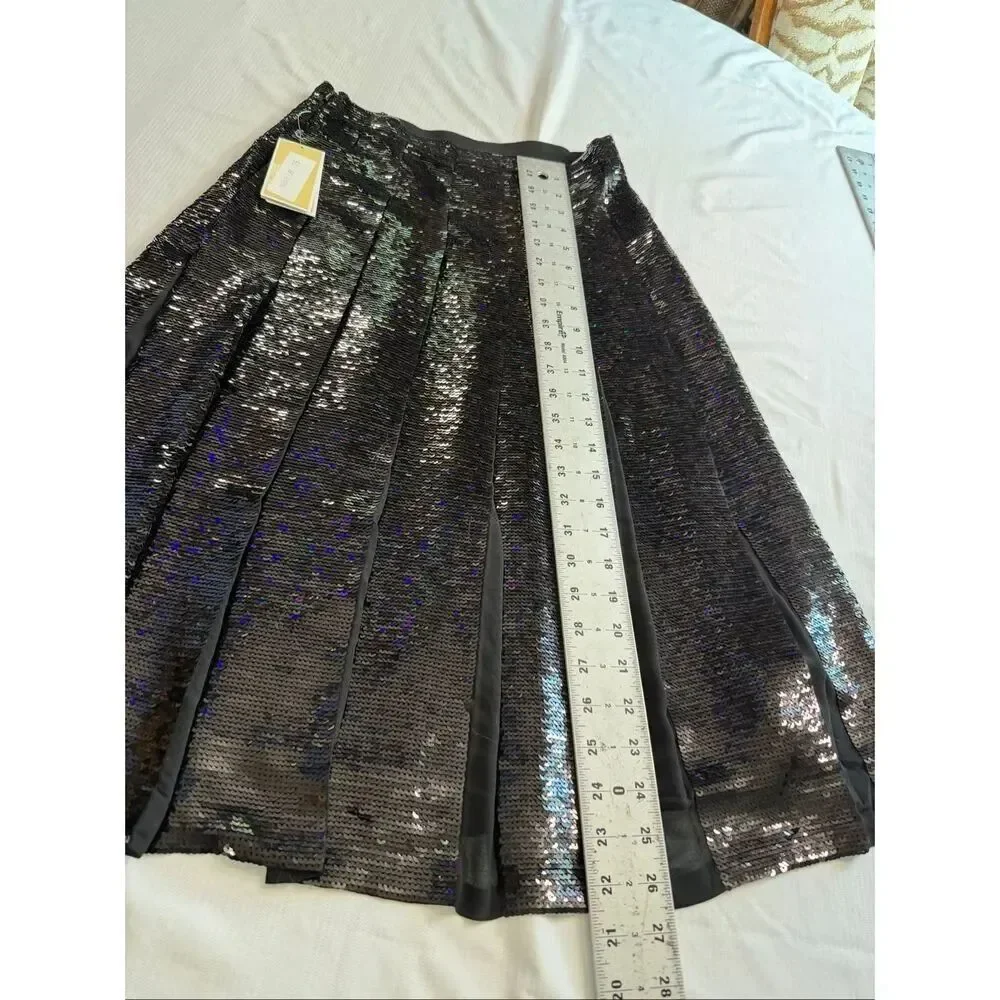 NWT Michael Kors Black Sequin Pleated A Line Cocktail Party Skirt Size 2 New
